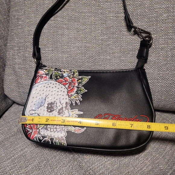 Ed Hardy Black Shoulder Bag with Skull and Floral Design - Picture 4 of 11